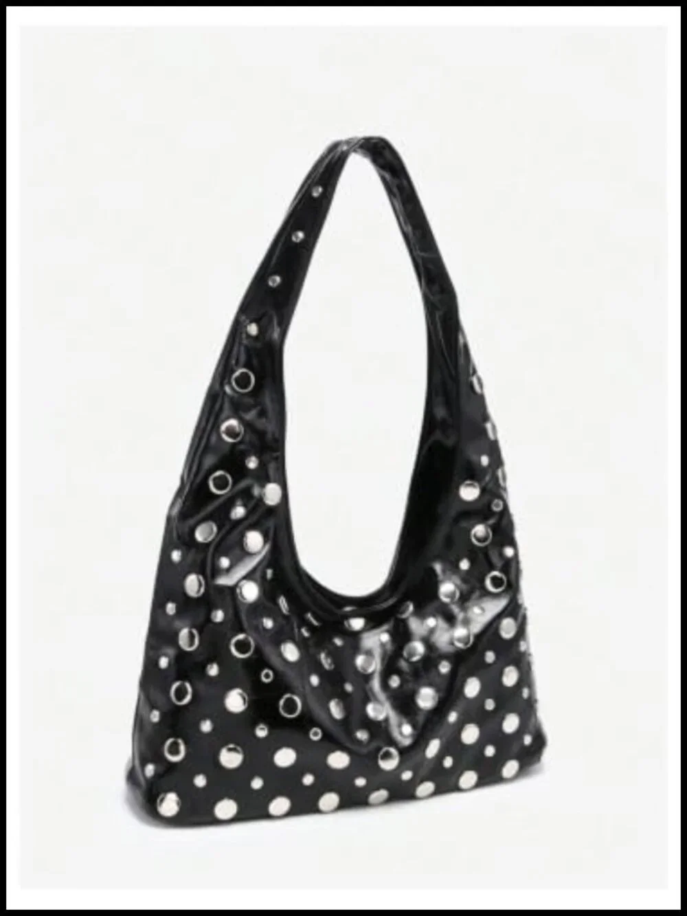 Faux Leather Rivet Studded Hobo Handbag Top Handle Y2K Punk Crescent Bag